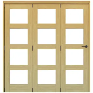 Vertical 0 panel 4 Lite Plain Clear Glazed Shaker Unfinished White oak effect Timber White oak veneer Internal Folding Door set, (H)2060mm (W)1673mm