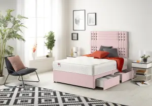 Somnior Flexby Plush Pink 2FT6 Memory Foam Divan Bed With 2 Drawers, Mattress & Headboard - Small Single