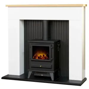 Adam Innsbruck Stove Fireplace in Pure White with Hudson Electric Stove in Black, 45 Inch