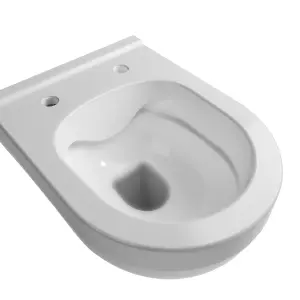 GoodHome Cavally White Rimless Wall hung Round Toilet pan with Soft close seat