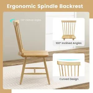 Costway Set of 2 Wood Dining Chairs Windsor Style Armless Chairs Ergonomic Spindle Back