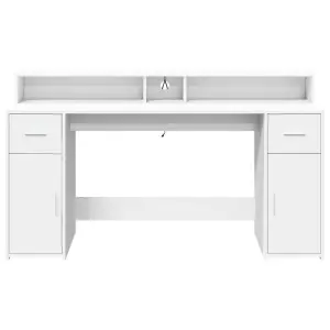 Berkfield Desk with LED Lights White 160x55x91 cm Engineered Wood