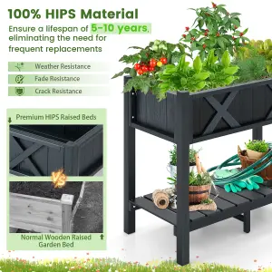 Costway HIPS Raised Garden Bed Elevated Planter Box Flower Growing Bed w/ Drainage Holes