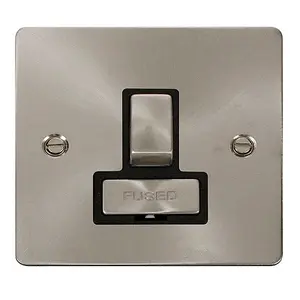 Flat Plate Satin / Brushed Chrome 13A Fused Ingot Connection Unit Switched - Black Trim - SE Home