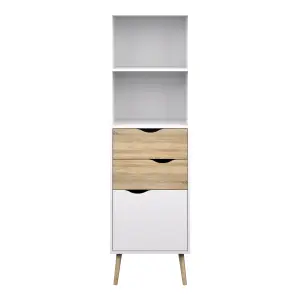 Oslo Bookcase 2 Drawers 1 Door in White and Oak