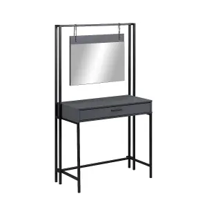 Zahra Urban Bedroom Dressing Vanity Makeup Table Mirror & Drawer Dark Grey