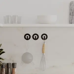 Decortie Modern Kaly Unique Metal Round Triple Matte Black Hooks for Hanging, Set of-3 Hooks Kitchen, Waterproof, Stainless Steel