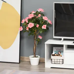 Outsunny 90cm Artificial Rose Tree, Fake Decorative Plant, Pink