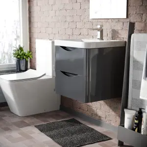 Nes Home 500mm Wall Hung Basin Vanity Unit Steel Grey