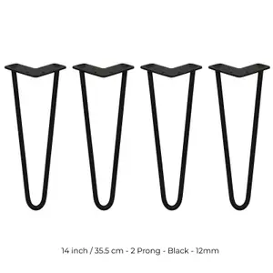 4 x Hairpin Leg - 14 - Black - 2 Prong - 12m