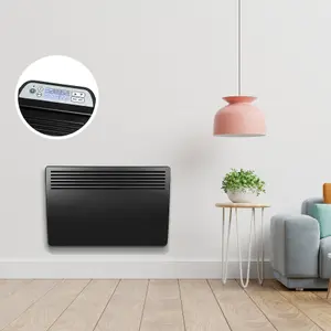 Devola Electric Panel Heater 1500W Low Energy Free Standing or Wall Radiator, Adjustable Thermostat with Programmable Timer Black