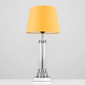 ValueLights Knowles Modern Clear Glass Column Design Touch Table Lamp with Mustard Shade