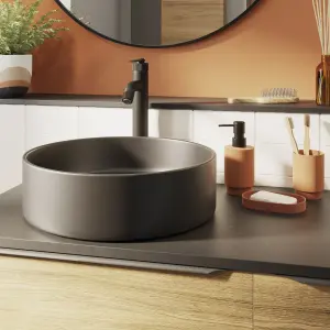 GoodHome Samal Matt Black Round Counter top Basin