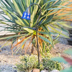 ValueLights Large Solar Powered Outdoor Garden Blue Tulip Lantern Spike Light Floral Stake Light