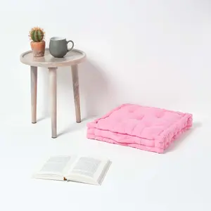 Homescapes Cotton Pink Floor Cushion, 50 x 50 cm