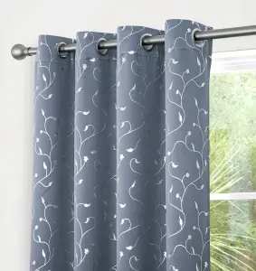 Home Curtains Victoria Metallic 108w x 90d" (274x229cm) Grey Eyelet Curtains (PAIR)