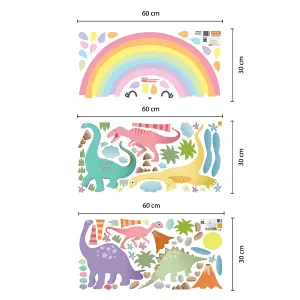 Walplus Colourful Rainbow Happy Dinosaurs Kids Sticker PVC Multicoloured