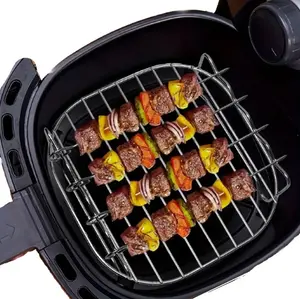 Square Air Fryer Skewer Rack Grill With 4 Metal Kebab Vegetable Skewers 17cm