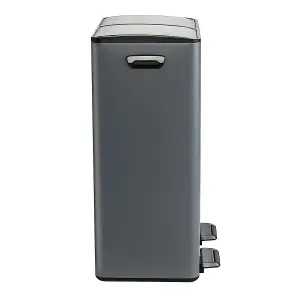 60L Double Compartment Grey Kitchen Bin Rubbish Waste Pedal Bin