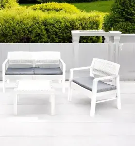 URBNLIVING 121cm Width 4 Pcs Rattan Garden Furniture Sofa Arm Chairs Side Table Outdoor White Set with Cushions