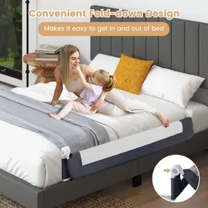 COSTWAY Foldable Bed Rail 152 CM Baby Bed Guard Rail w/ Adjustable Safety Strap