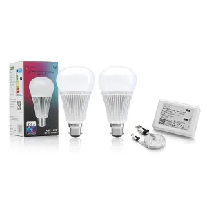 Auraglow 2.4Ghz RGB CCT Smart B22 LED Light Bulb - 70w EQV with Gateway - 2 PACK