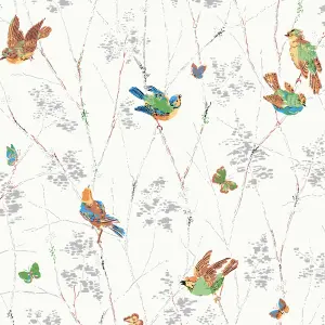 Laura Ashley Aviary Natural Animal Smooth Wallpaper Sample