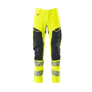 Mascot Accelerate Safe Trousers with Kneepad Pockets - Hi-Vis Yellow/Dark Navy   (38.5) (Leg Length - Regular)