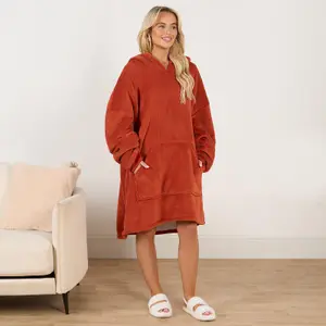 Sienna Hoodie Blanket Ultra Plush Wearable Sherpa Oversize - Rust Orange