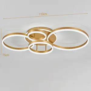 5 Circular Classic Golden Loops Energy Efficient LED Flush Ceiling Light Fixture Cool White 110cm