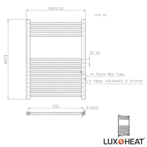 Towel Radiator Rail 800 x 600 for Central Heating with Chrome Finish