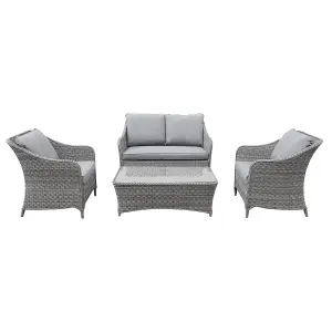 GoodHome Hamilton Steeple grey Rattan effect 4 Seater Coffee set