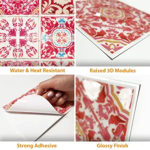 Walplus Moroccan Rose Red Mosaic 3D Tile Stickers Multipack 32pcs