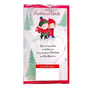 Simon Elvin With Love Auntie And Uncle Christmas Christmas Card (Pack of 12) White/Red/Green (One Size)