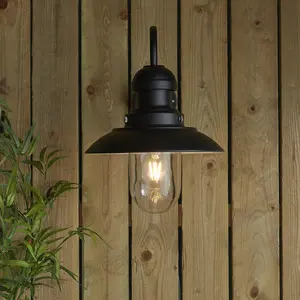 Matt Black Outdoor Fisherman Wall Light & Clear Glass Shade - Front Porch Light