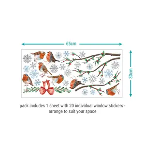 Christmas Robins Window Sticker Pack Children's Bedroom Nursery Playroom Décor Self-Adhesive Reusable