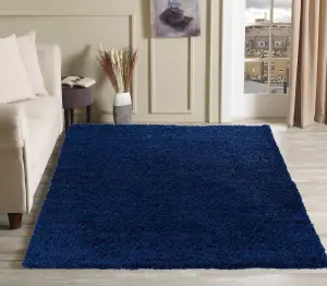 Serdim Rugs Plain Living Room Shaggy Area Rugs Navy 160x230 cm