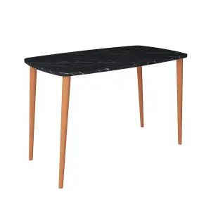 URBNLIVING 105cm Width Black Marble Home Office, Study Computer Desk Solid Modern Wooden With Scandi Legs