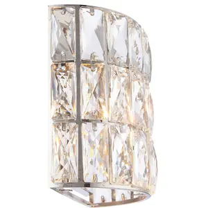 2 PACK Crystal LED Wall Light Chrome & Clear Glass Shade Pretty Dimmable Lamp