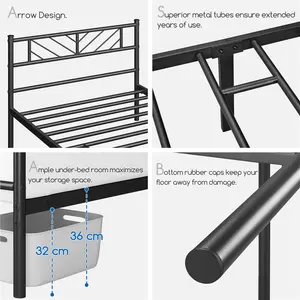 Minimalist Metal Slatted Bed Platform with Arrow Design Headboard Black / Single (3')