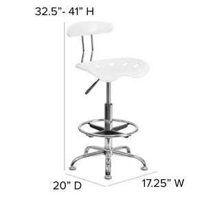 Vibrant Chrome Drafting Stool with Tractor Seat White