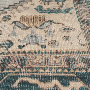 Distressed Teal Blue Beige Persian Style Washable Non Slip Rug 80x150cm