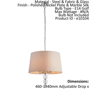 Ceiling Pendant Light Polished Nickel Plate & Marble Silk 4 x 40W E14