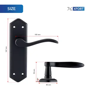 XFORT Matt Black London Suite Lever Latch Handles, Door Handles 2 Pairs