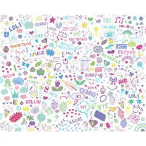 Origin Murals Social Doodle Text Purple Matt Smooth Paste the Wall Mural 300cm Wide X 240cm High