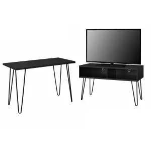 Owen Retro TV-Stand with 2 Shelves Black Oak