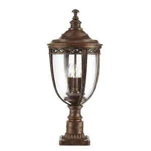 Luminosa English Bridle 3 Light Large Outdoor Pedestal Light British Bronze IP44, E14