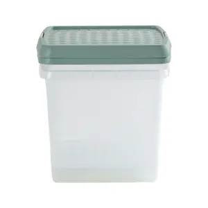 Wham Clip 2x 14L Square Plastic Storage Boxes with Secure Clip Lock Lids. L:29 x W:29 x H:26cm Clear/Green Milieu/Stone