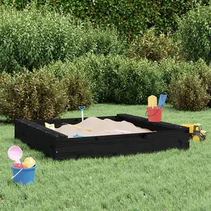 Berkfield Sandbox with Seats Black Square Solid Wood Pine