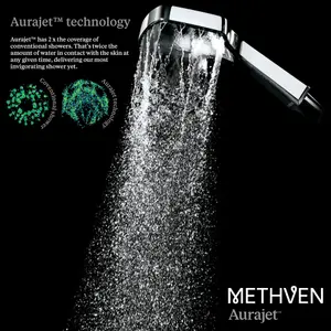 Methven Aurajet Rua Water-Saving Energy-Saving Replacement Shower Head In Chrome - Designed For High Pressure - RUHSCPUK